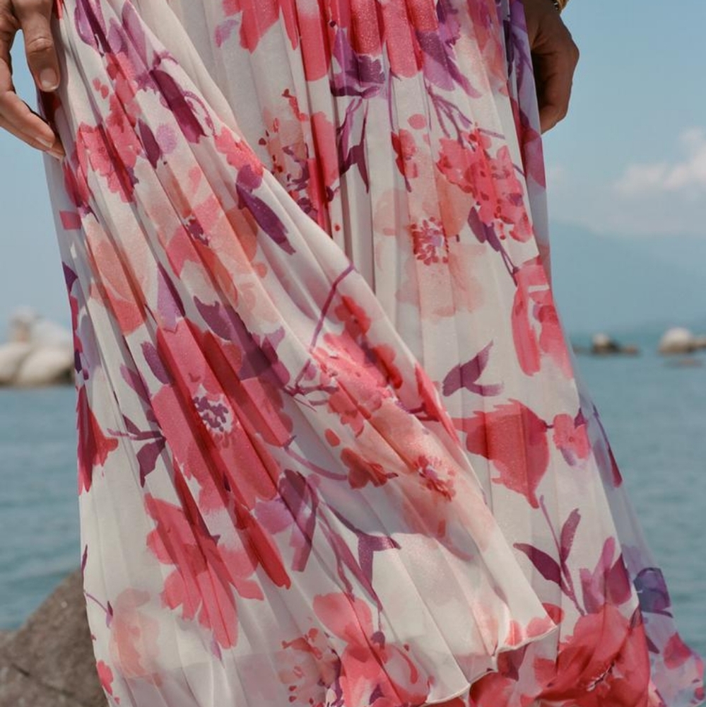 Zara floral pleated midi skirt multicolored pink BNWT - Picture 4 of 14